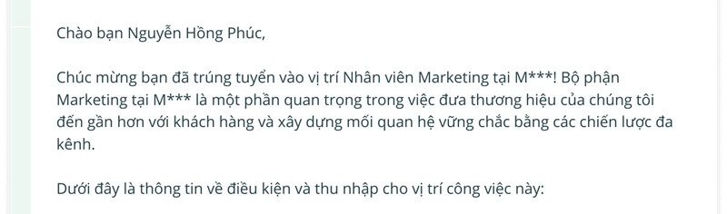 Thông báo và chúc mừng ứng viên